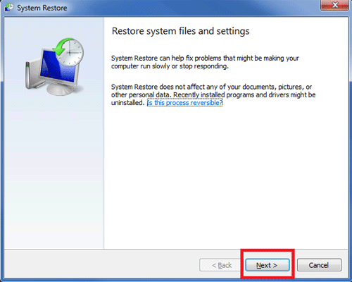 Windows 7 System Restore Wizard